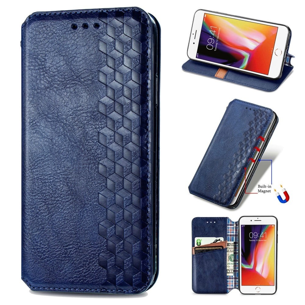 Skinn-etui med stilfult rombeavtrykk for iPhone SE 2020 / iPhone SE (2022) / iPhone 7 - Blå