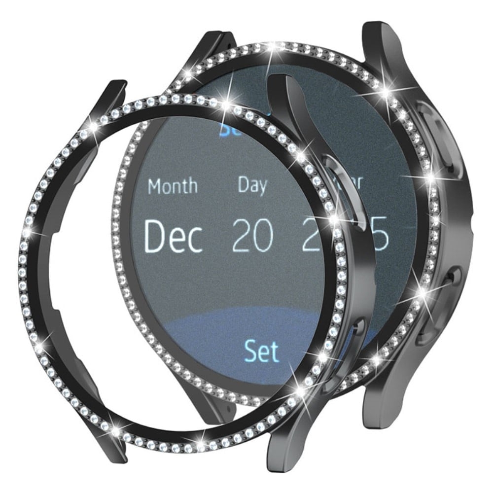 Samsung Galaxy Watch7 44 mm støtsikkert urdeksel med Rhinestone-dekor og herdet glassfilm - Svart