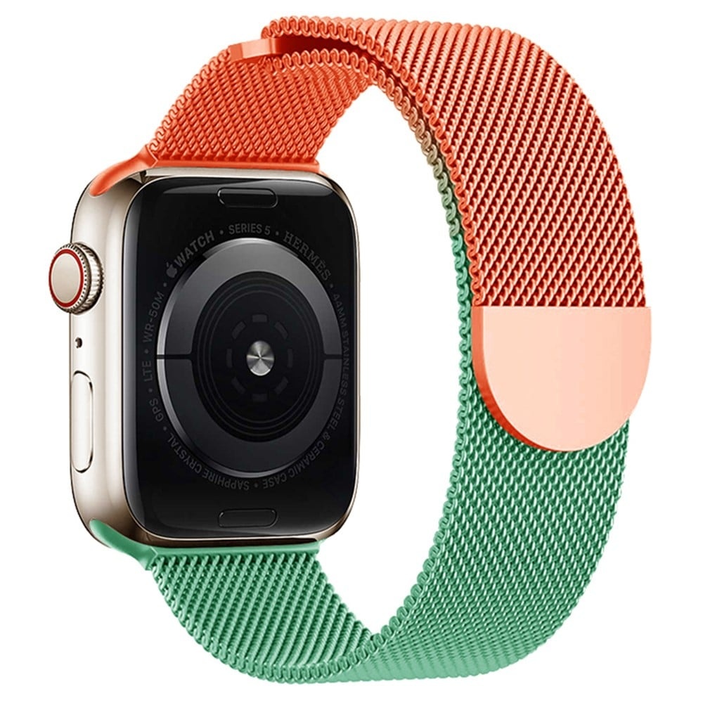 Apple Watch Series 49mm - 45mm - 44mm - 42mm Gradient Milanese Armband - Orange + Grön