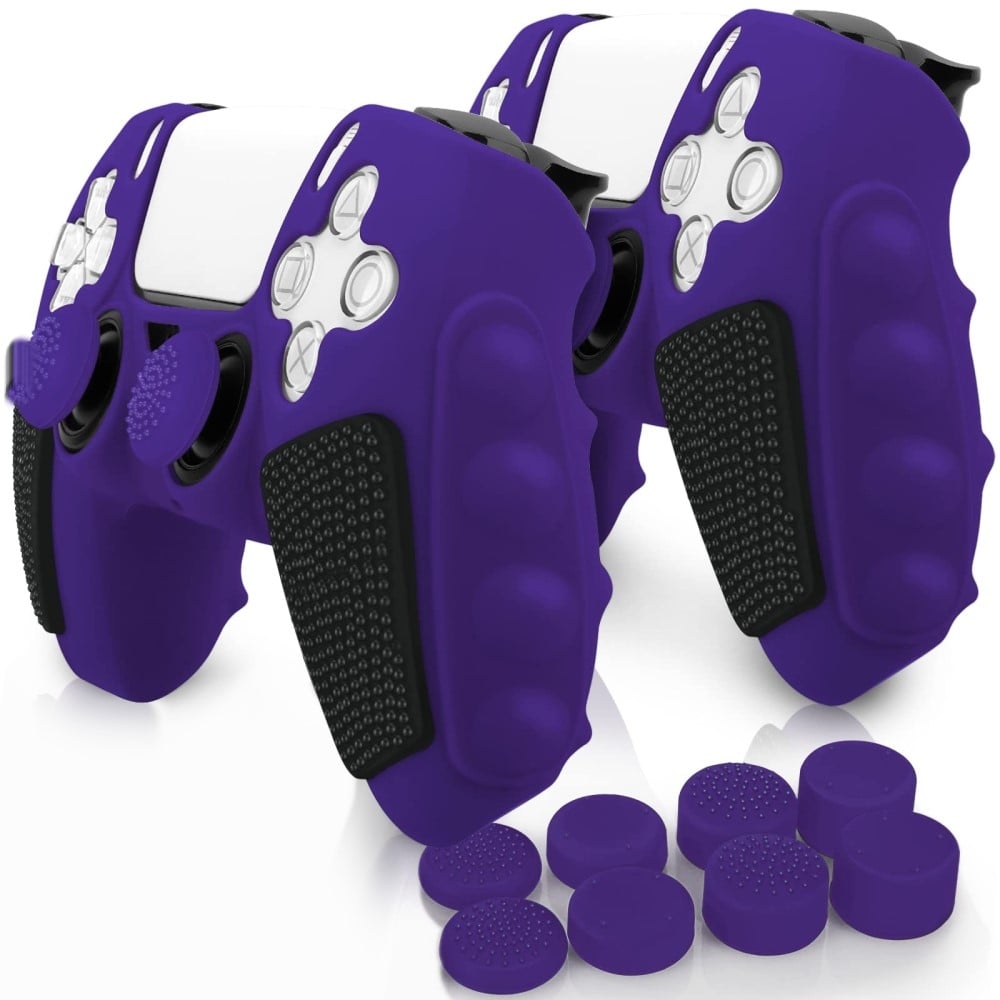 PS5-kontrollersilikonetui med 8 joystick-hetter Fargematchende beskyttelsesdeksel - Lilla