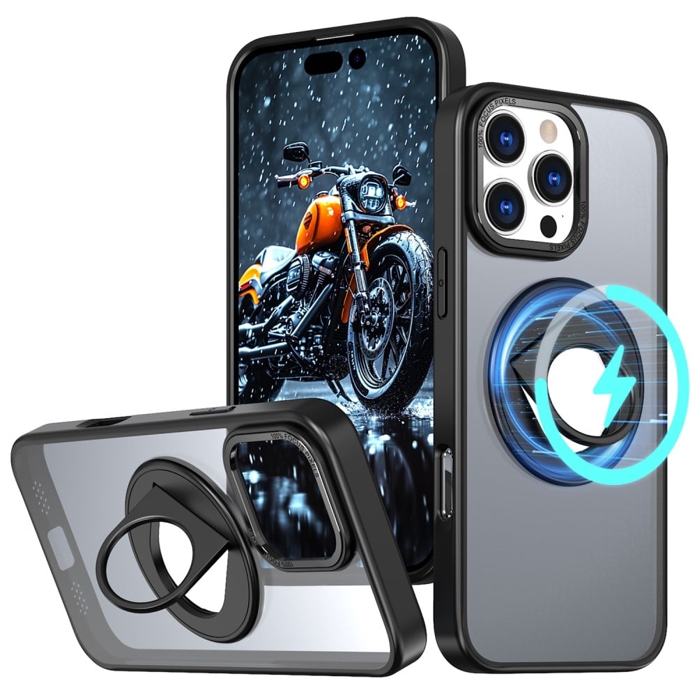 iPhone 16 Pro Clear Back Case Kompatibel med MagSafe Flexibelt och stötdämpande Kickstand-telefonskydd - Svart