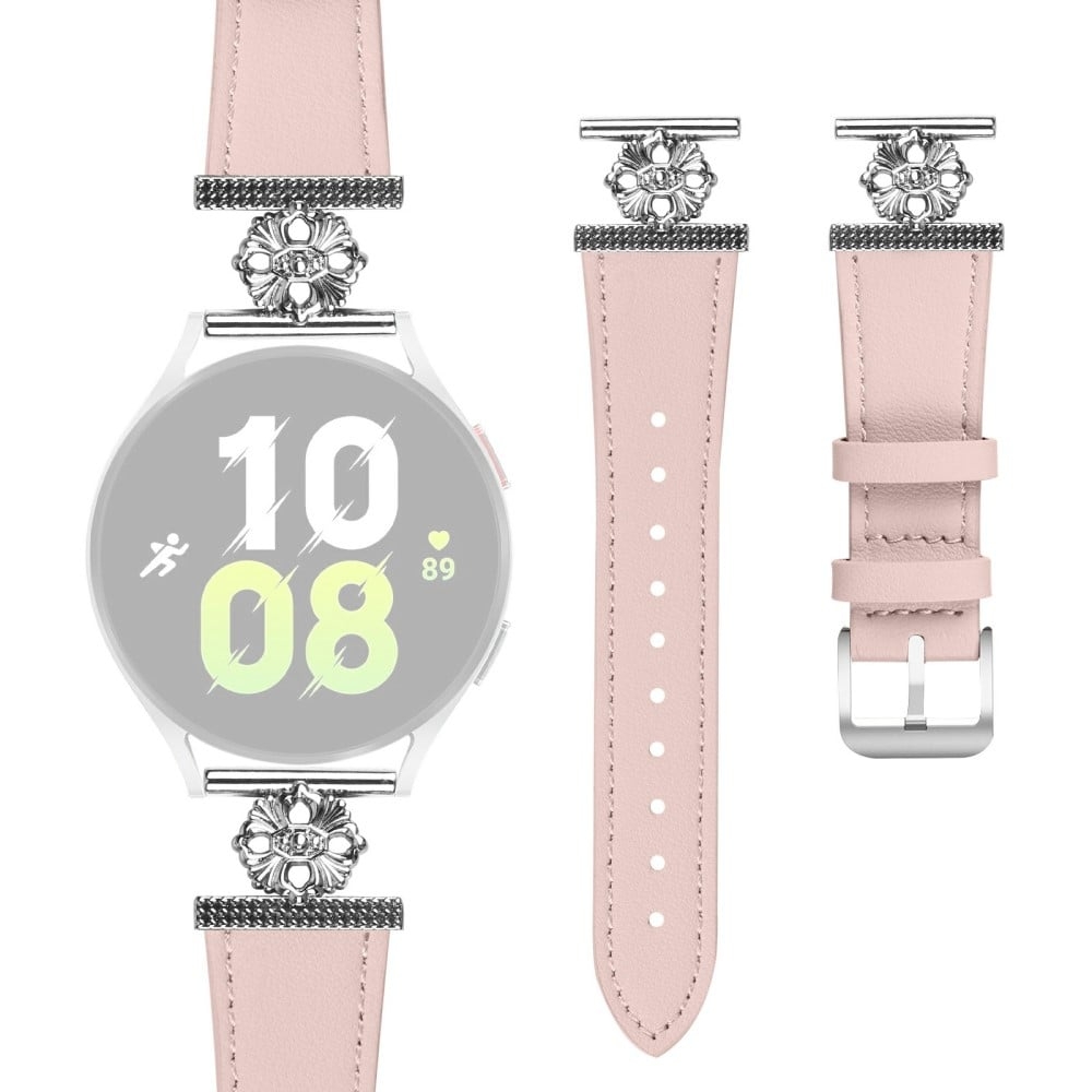 Samsung Galaxy Watch Active2 44mm / 40mm Klockarmband Äkta ko-läder Blomma Dekor Justerbar Rem - Rosa