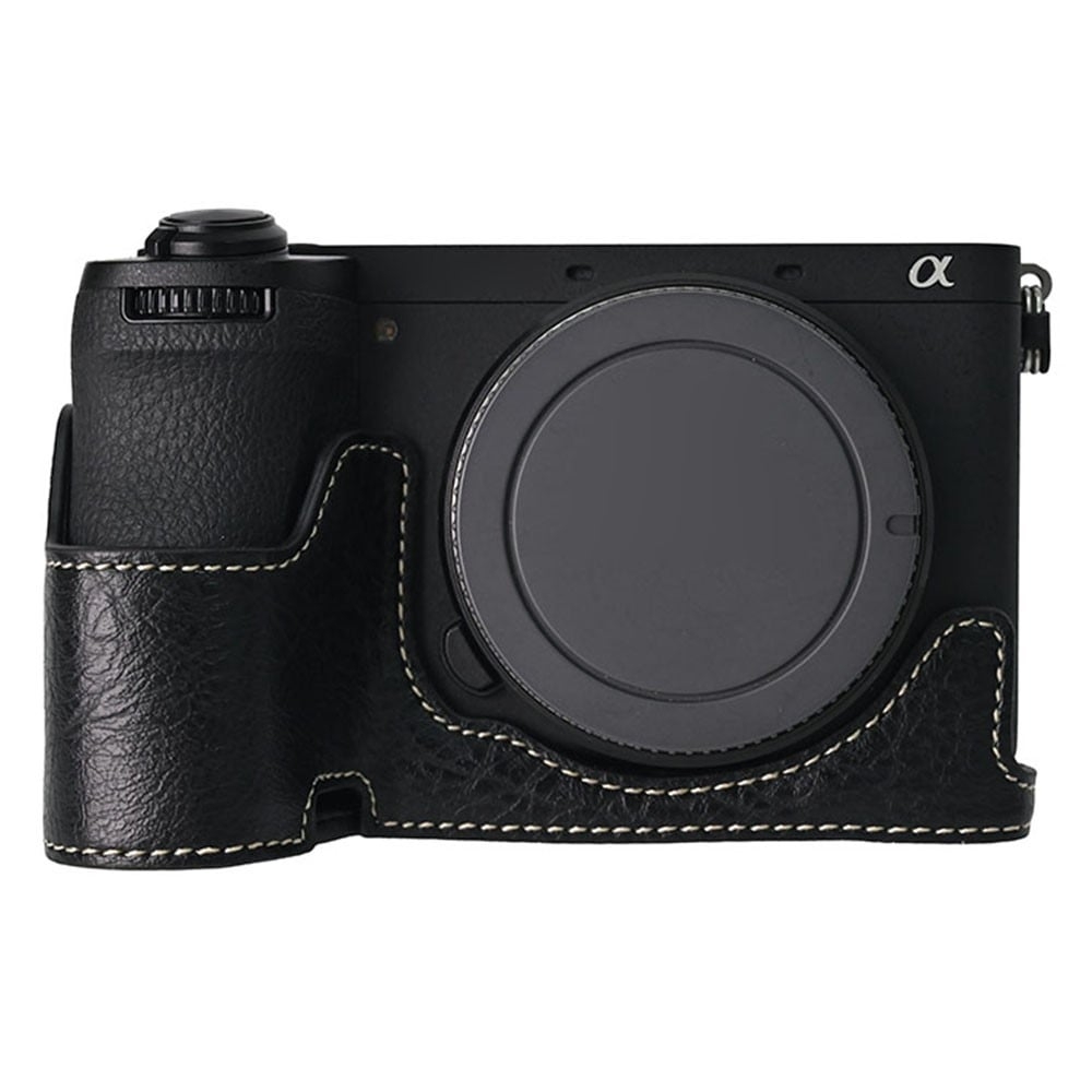 Sony A6700 Kamerafodral Stor utskärning Litchi Textur Veganläder Skydd - Svart