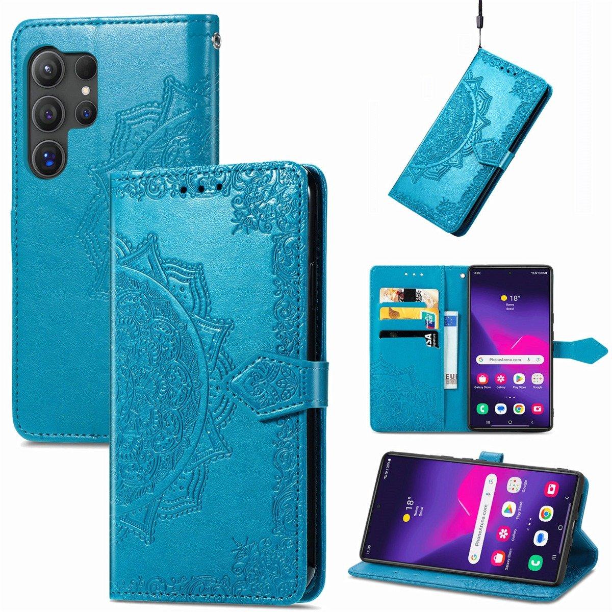 Mandala läder Samsung Galaxy S25 Ultra fodral - Blå