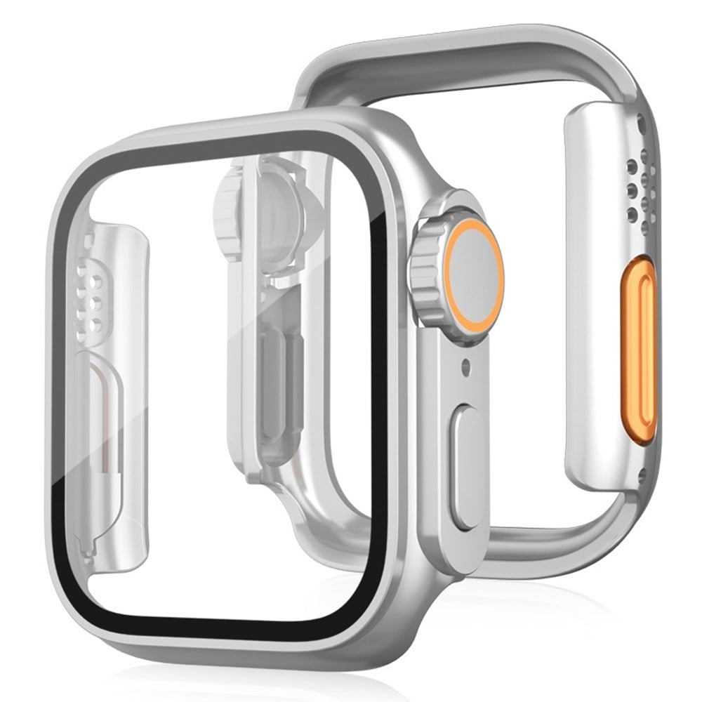 Støtbestandig klokkeveske Apple Watch Series 6 / 5 / 4 / SE / SE (2022) / SE (2023) 44 mm beskyttelsesdeksel med herdet glassfilm - Sølv