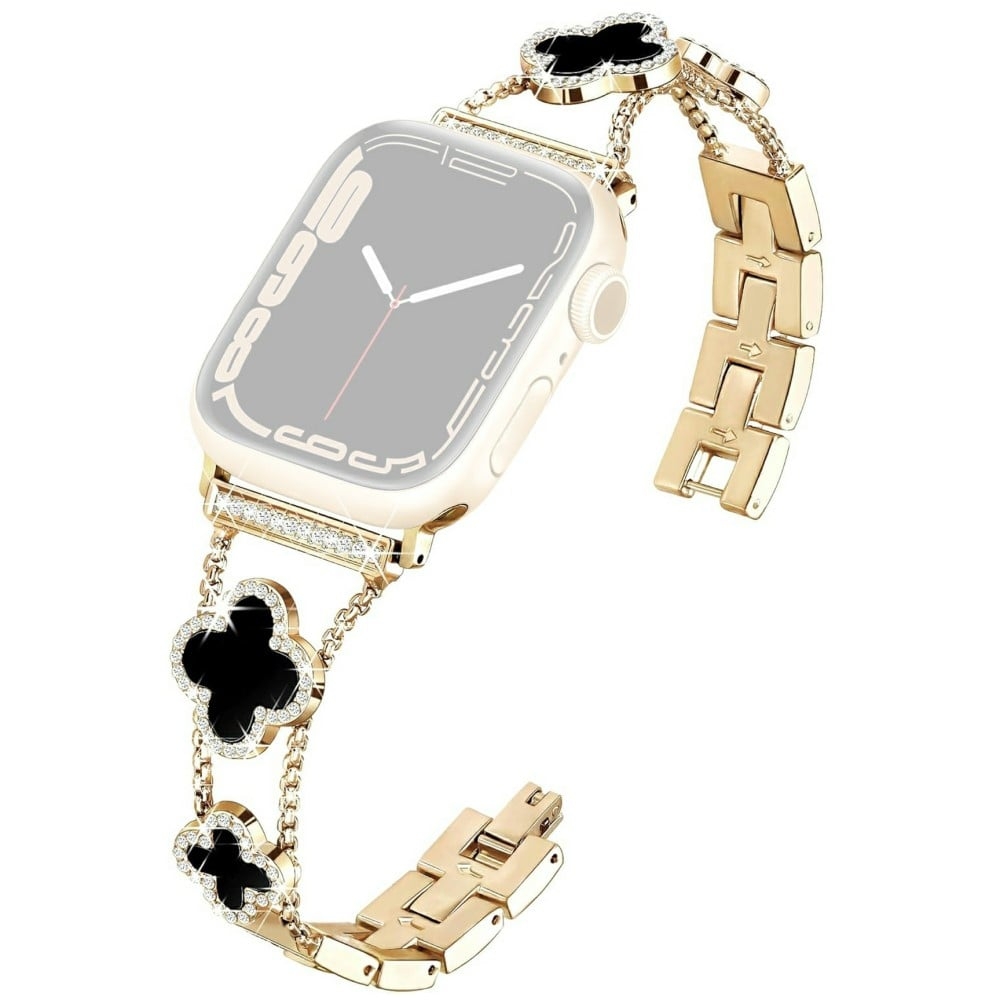 KALEBOL Metallarmband Apple Watch Series 10 42mm Rhinestone Clover Zinc Alloy Strap - Guld