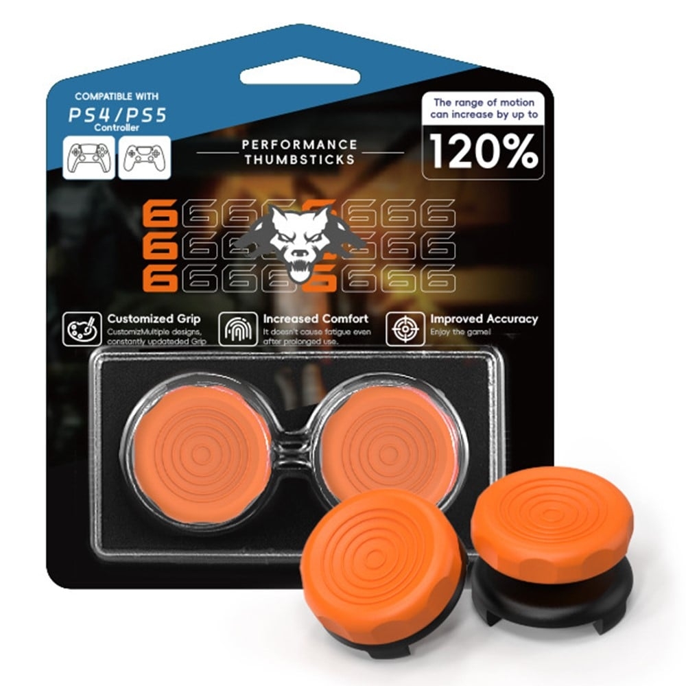 2-pak Sony PlayStation 5 / 4 Joystick Thumb Stick Caps Silicone Thumb Grips - Orange