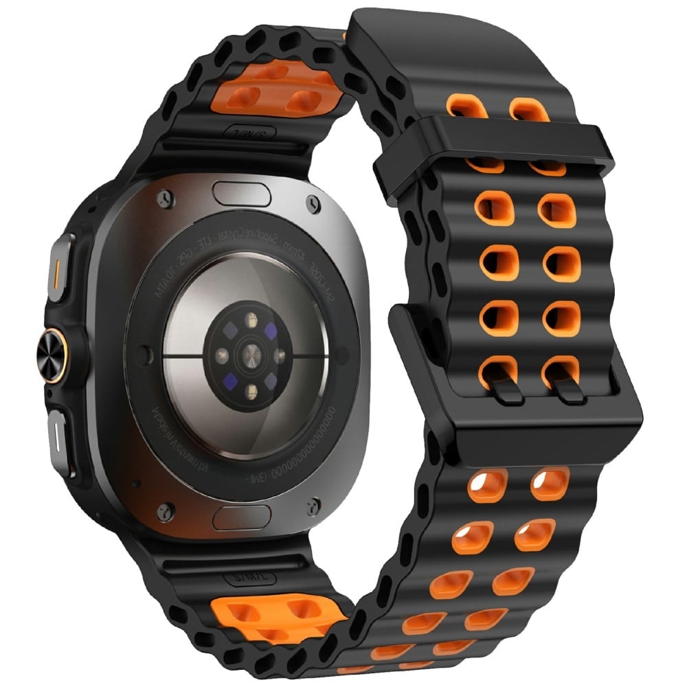 KALEBOL Samsung Galaxy Watch Ultra 47mm Silicone Watch Band Dual Color Ocean Wrist Strap - Black+Orange