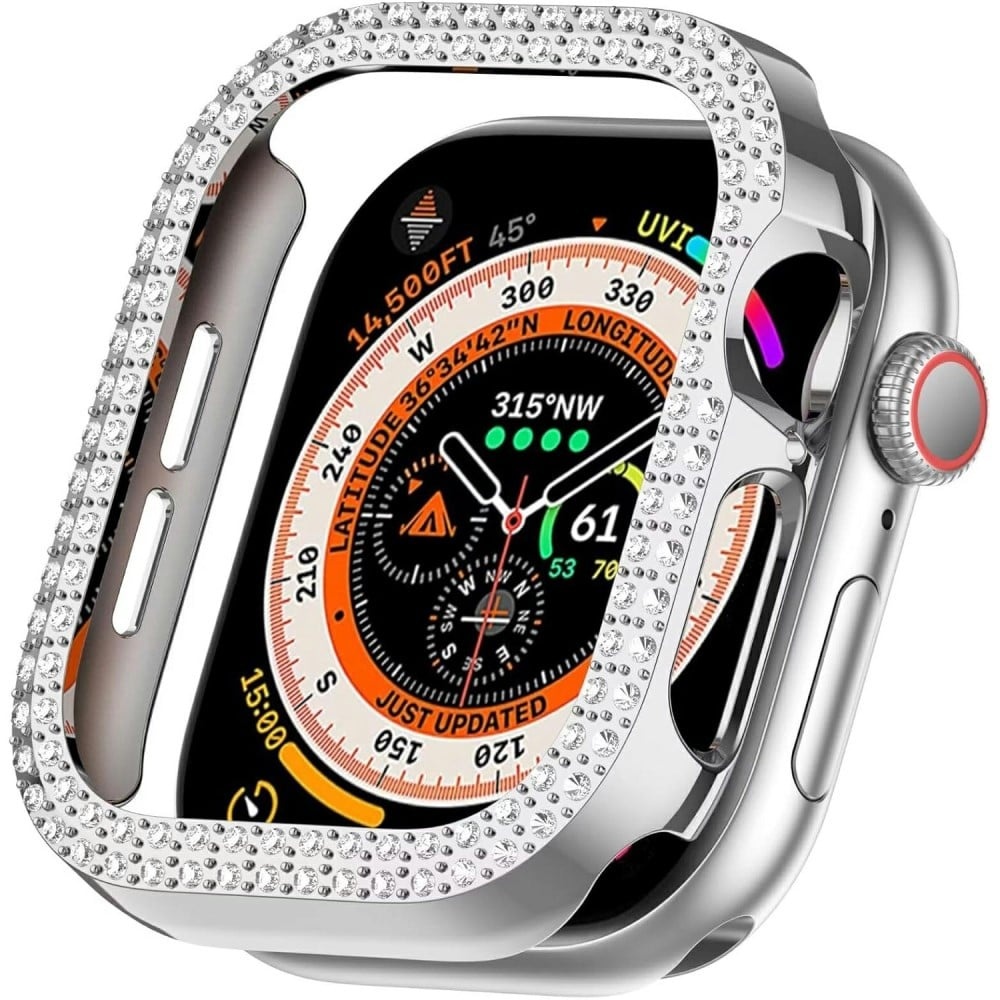 Apple Watch Series 10 46mm Stöttålig Case Hollow Design Rhinestone Decor Watch Frame Cover - Silver