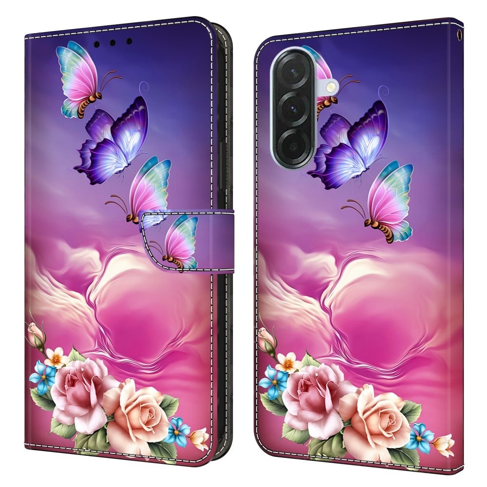 Samsung Galaxy A16 5G / A16 4G Plånboksfodral Mönster Tryck Stativ Läder Flip Telefonskal - Blommig Fjäril