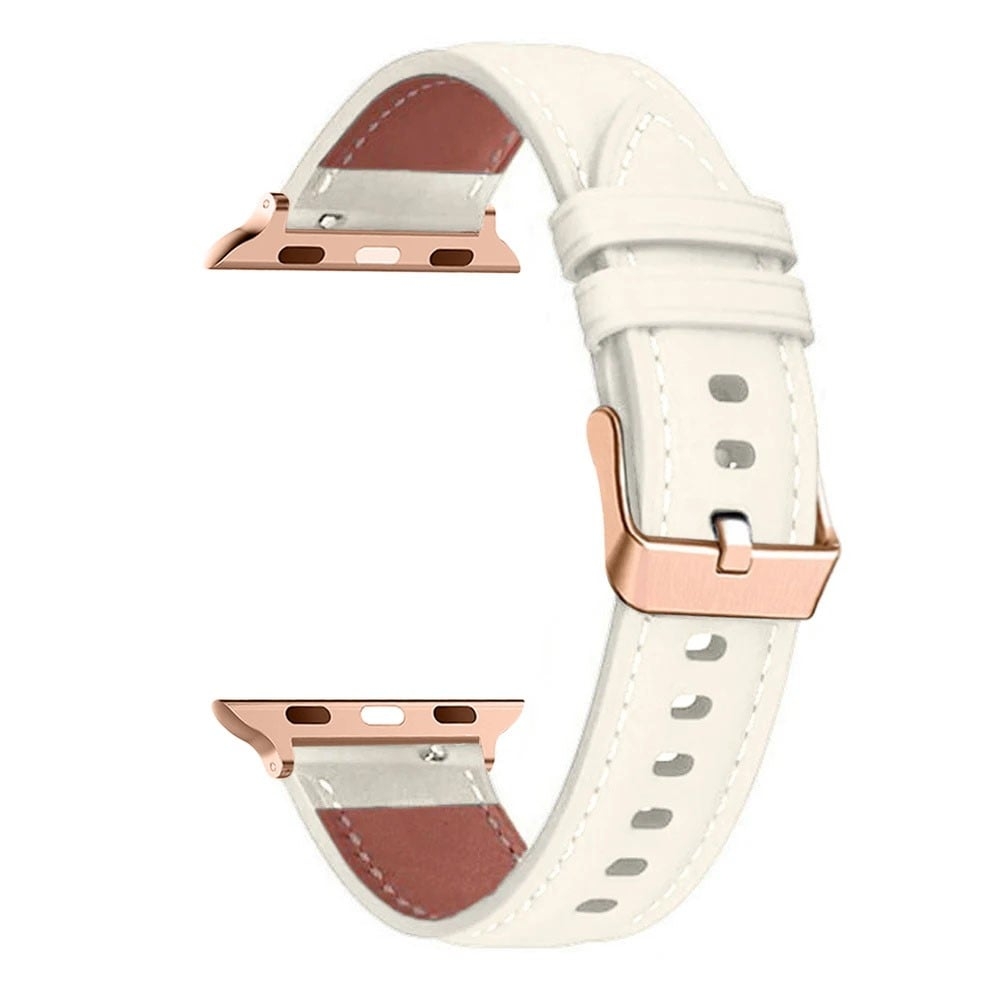 Klockarmband Apple Watch Series 41mm - 40mm - 38mm Rose Gold Buckle Genuine Cow Leather Band - Vit
