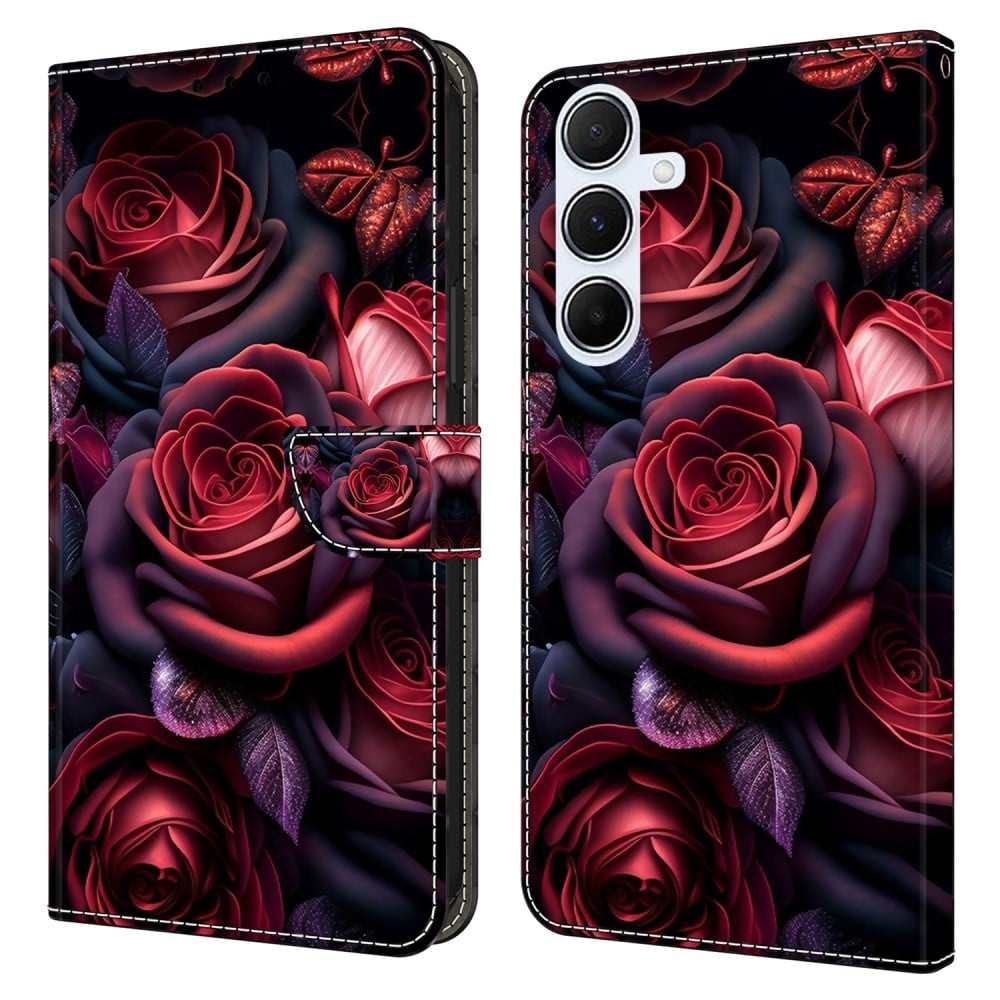 Samsung Galaxy A26 5G Plånboksfodral Mönster Tryck Stativ Läder Flip Telefonskal - Svart Ros