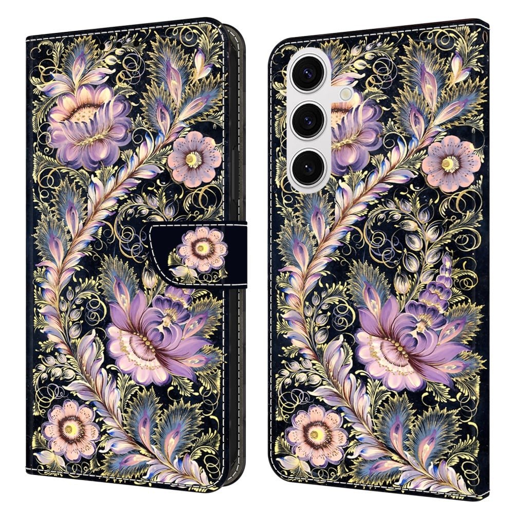Samsung Galaxy S25 Plånboksfodral Mönster Tryck Stativ Läder Flip Telefonskal - Vintage Guldnål