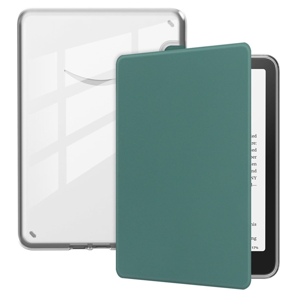 Amazon Kindle 6" (2024) / (2022) fodral, droppskydd, veganskt läder och flexibel och genomskinlig akrylskyddsfodral - Svartaktig Grön