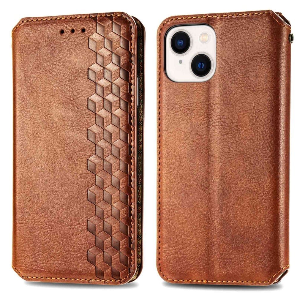 Ruskea Nahkakotelo With A Stylish Rhombus Imprint For Iphone 14