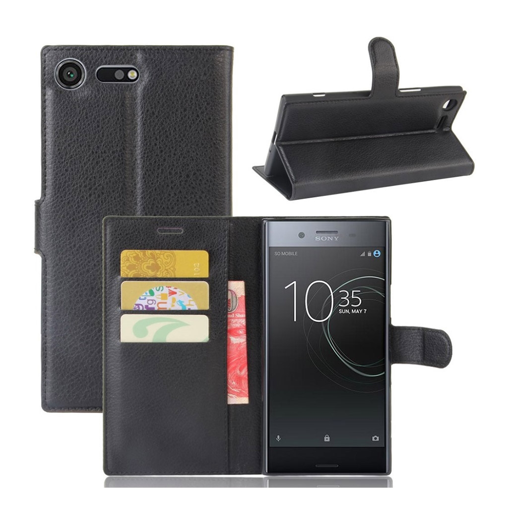 Musta Sony Xperia Xz Premium Litsipintainen Nahkakotelo