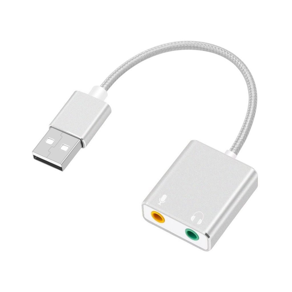 Ljudadapter USB med externt stereo ljudkort och 3.5mm ljudport för både högtalare och mikrofon - Silver
