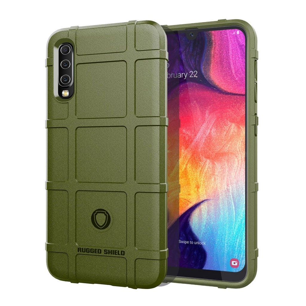 Samsung Galaxy A50 robust fyrkantigt rutnätsfodral - Grön