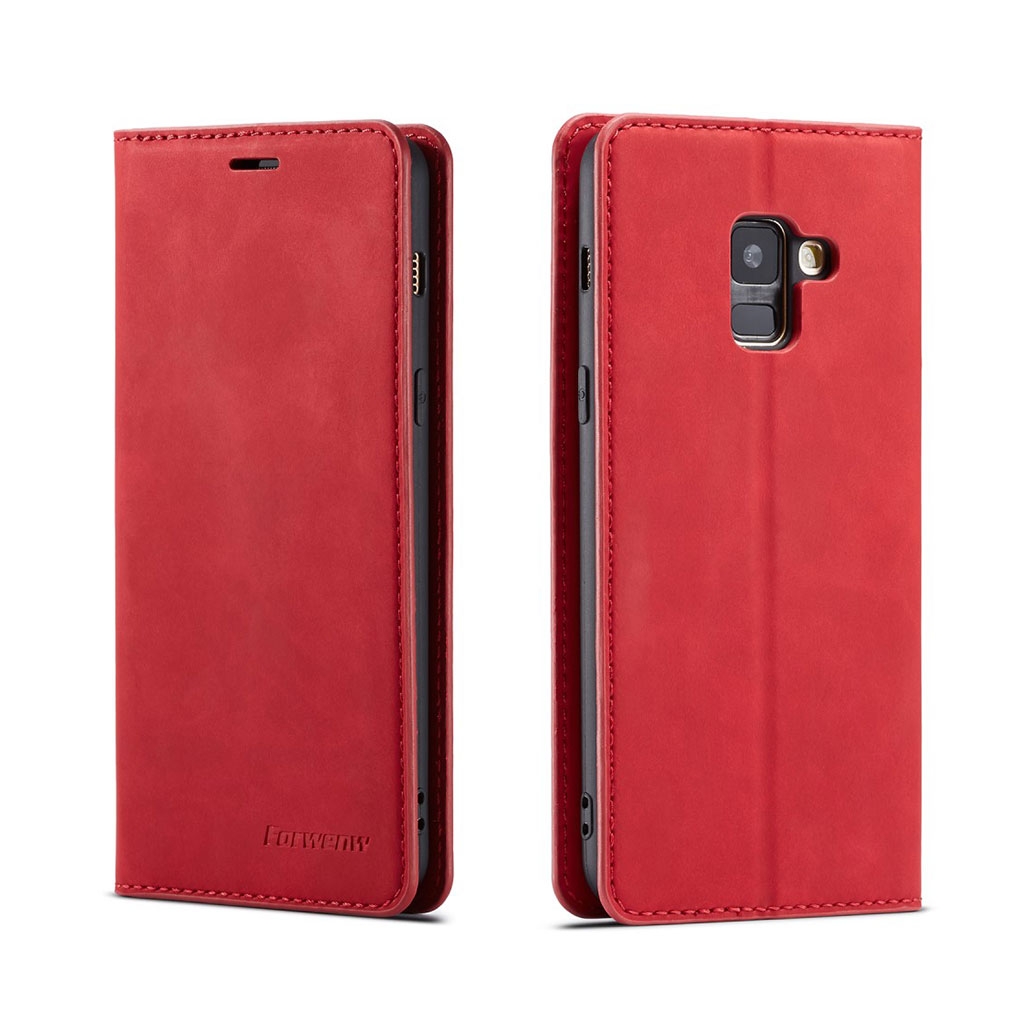 FORWENW Samsung Galaxy A8 (2018) plånboksfodral i läder - röd