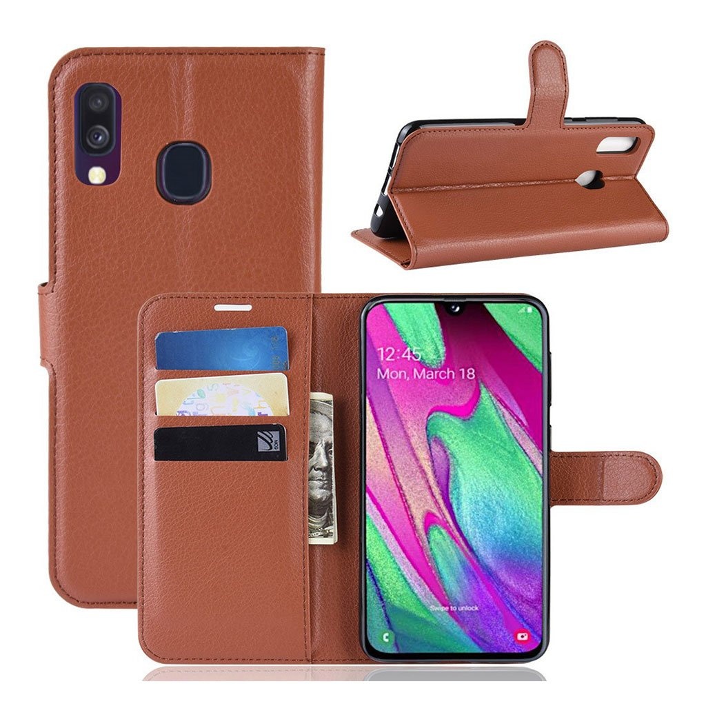 Samsung Galaxy A40 litchi läderfodral - Brun