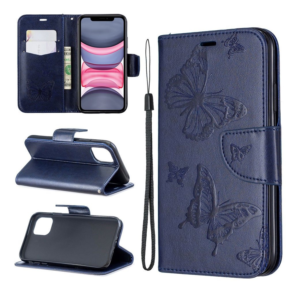 Butterfly iPhone 11 Læderetui - Blå