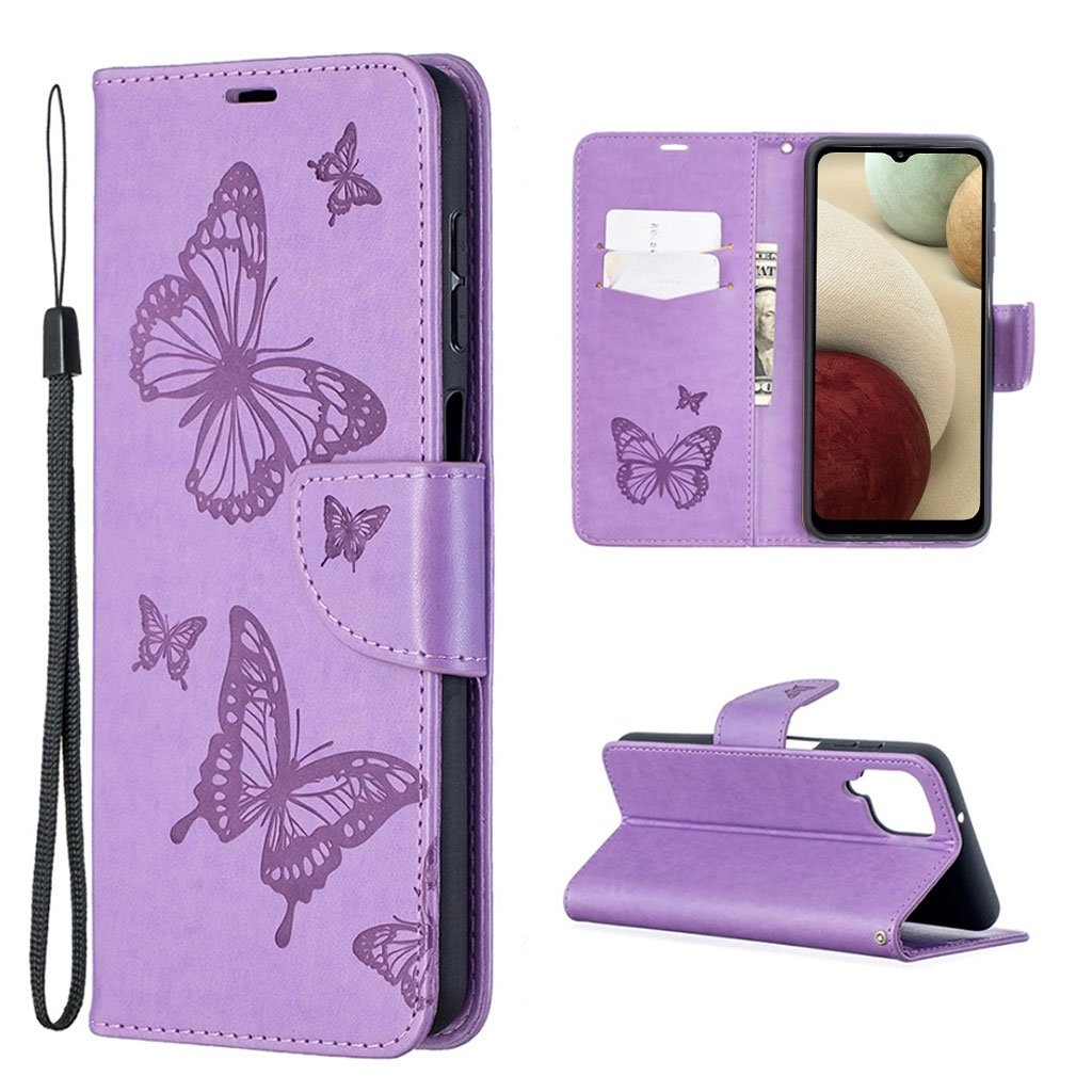 Butterfly läder Samsung Galaxy A12 5G fodral - Lila