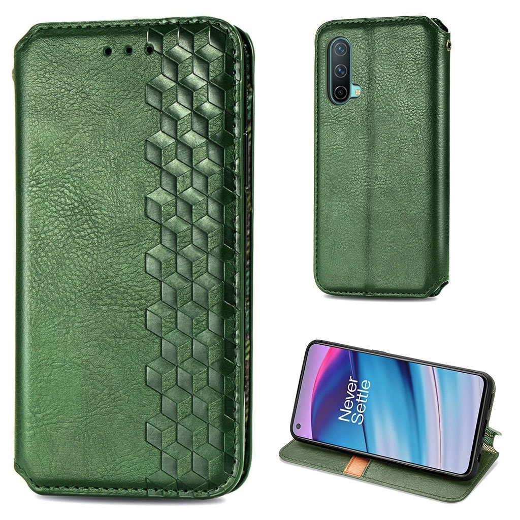 Nahkakotelo With A Stylish Rhombus Imprint For OnePlus Nord CE 5G - Vihreä