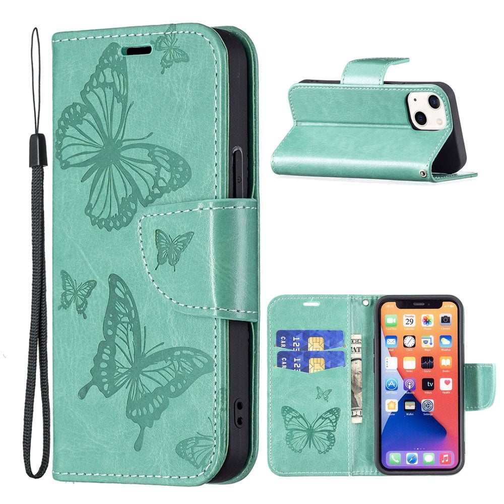 Grøn Butterfly Iphone 13 Læderetui