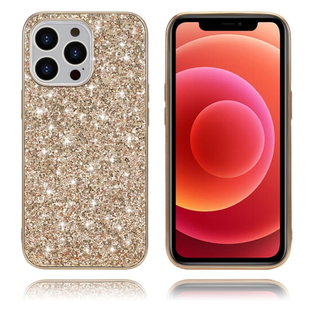 Glitter iPhone 13 Pro skal - Guld