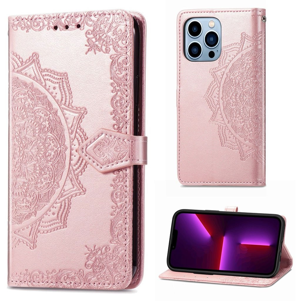 Mandala iPhone 13 Pro Max læderetui - Pink