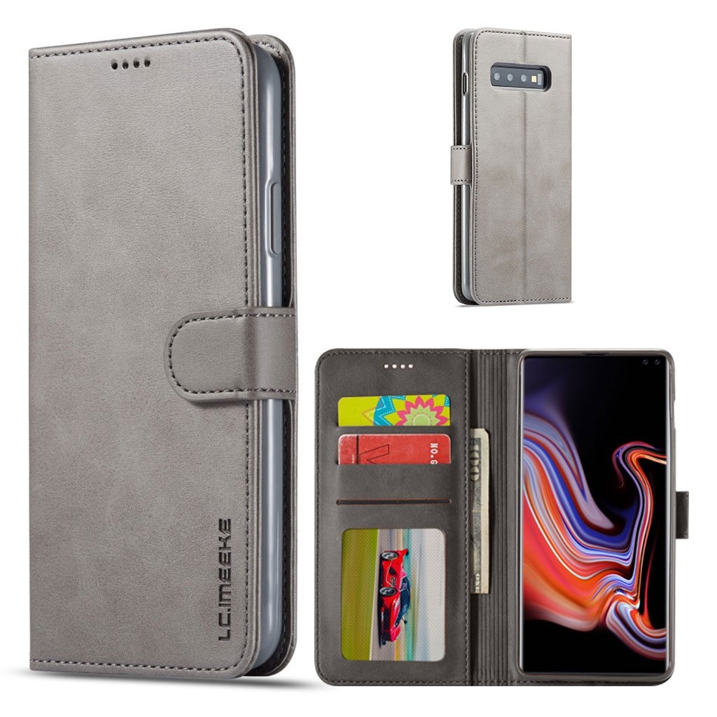 LC.Imeeke läder Samsung Galaxy S10 Plus fodral - Silver/Grå