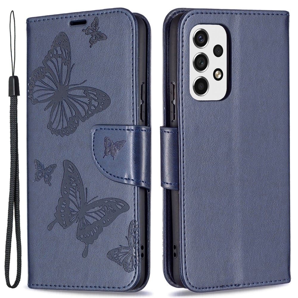 Butterfly läder Samsung Galaxy A53 5G fodral - Blå