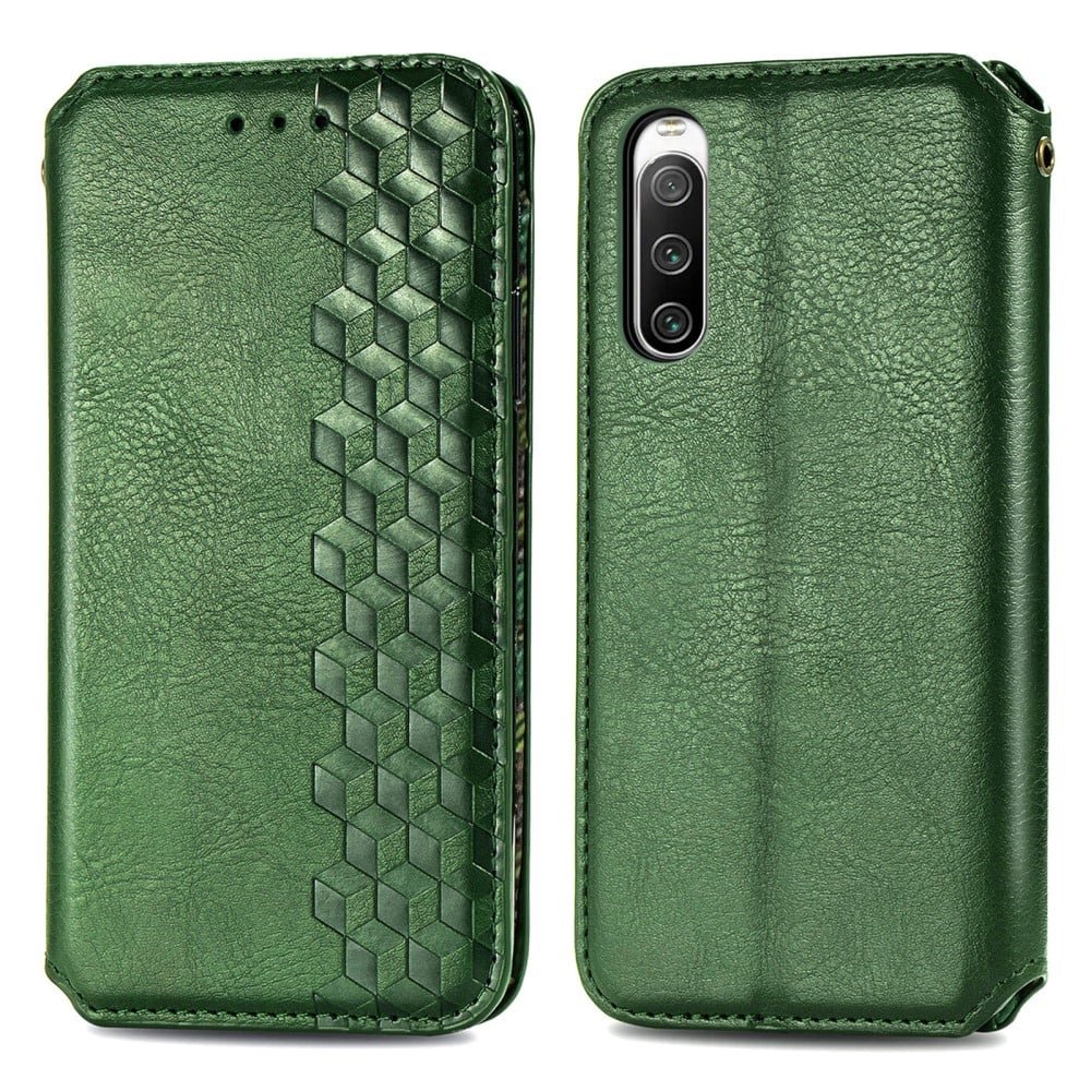 Nahkakotelo With A Stylish Rhombus Imprint For Sony Xperia 10 IV - Vihreä