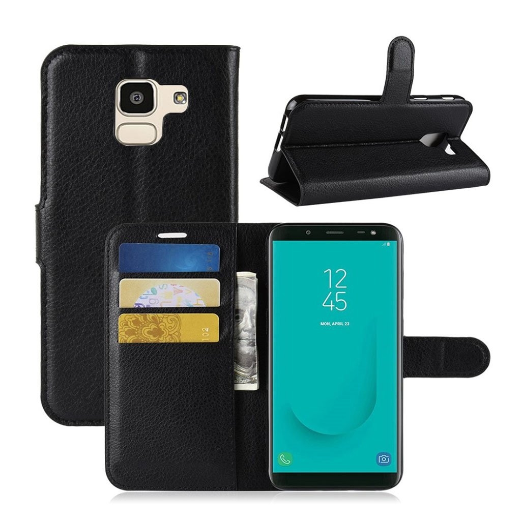 Samsung Galaxy J6 (2018) mobilfodral PU läder TPU plånbok stående läge - Svart