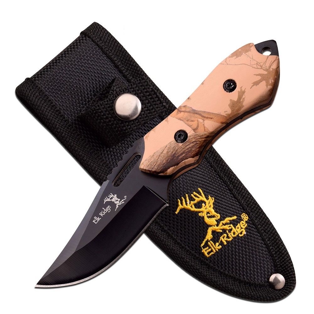 Elk Ridge ER-562 jaktkniv – liten kniv med kamouflagehandtag, 1680D-slida