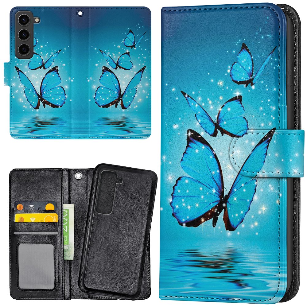 Galaxy S23 Plus - Plånboksfodral/Skal Glittrande Fjärilar