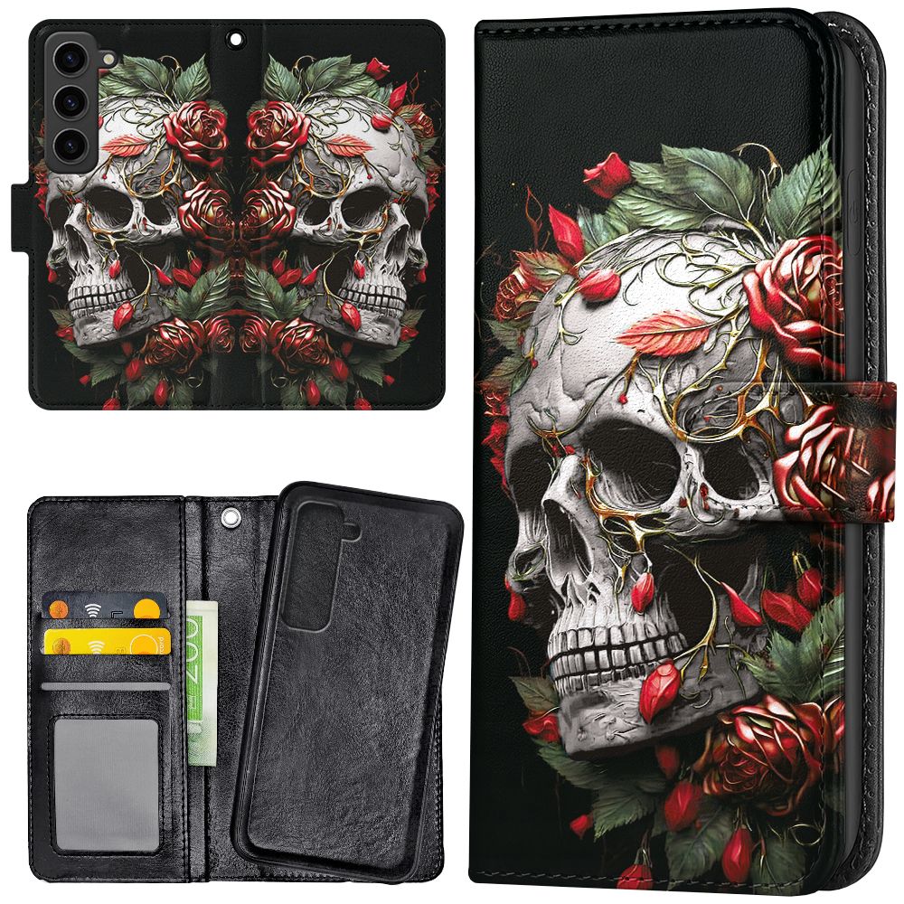 Galaxy S23 Plus - Plånboksfodral/Skal Skull Roses