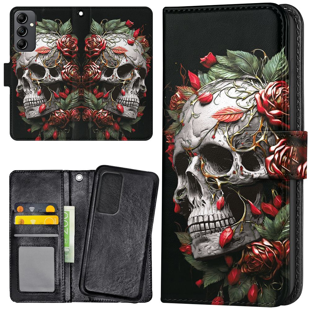 Galaxy S23 FE - Plånboksfodral/Skal Skull Roses