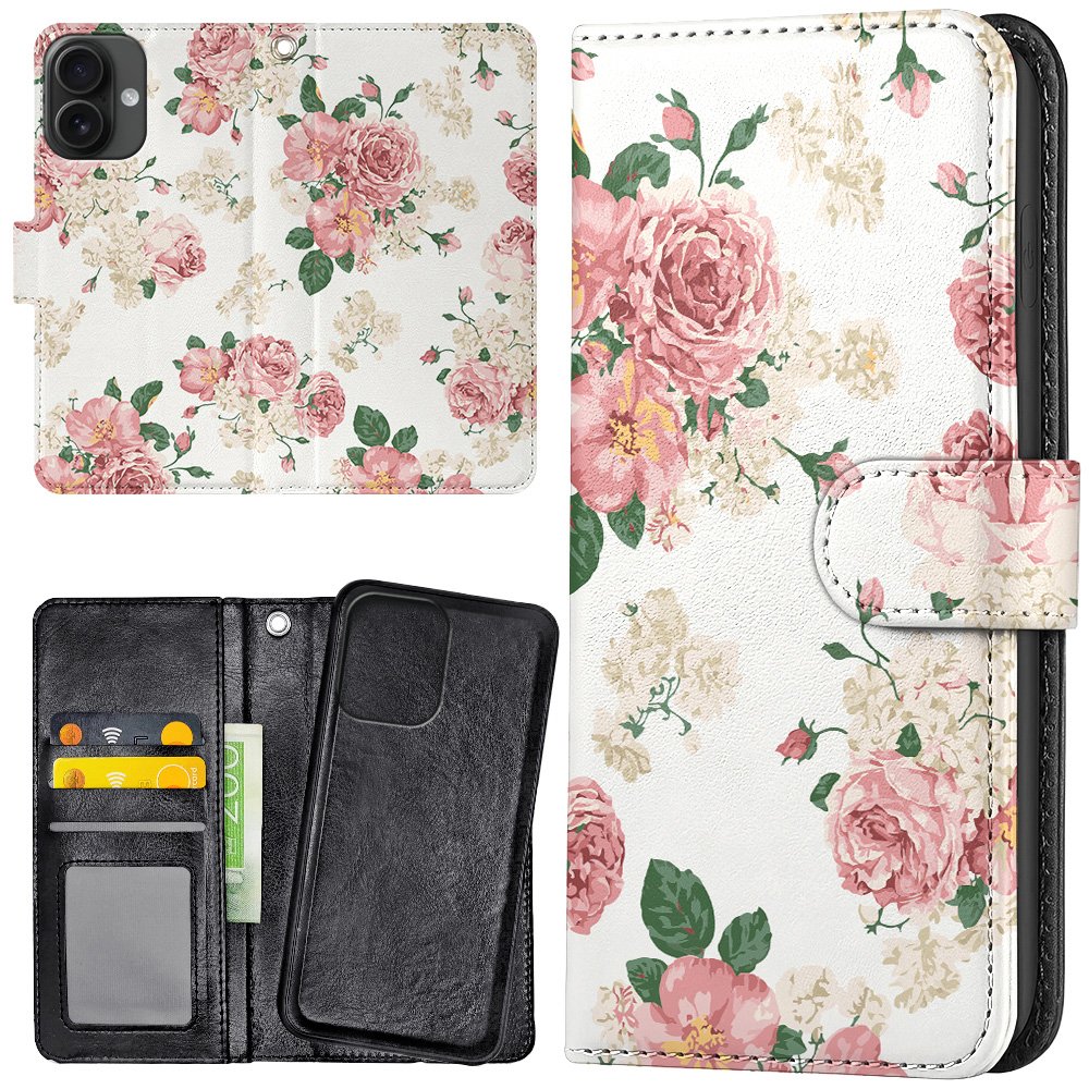 iPhone 16 Plus - Plånboksfodral/Skal Retro Blommor