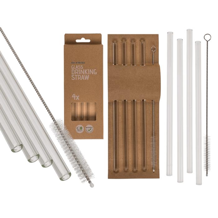 4-Pak - Glassugrør / Sugerør i Glass - 20 cm