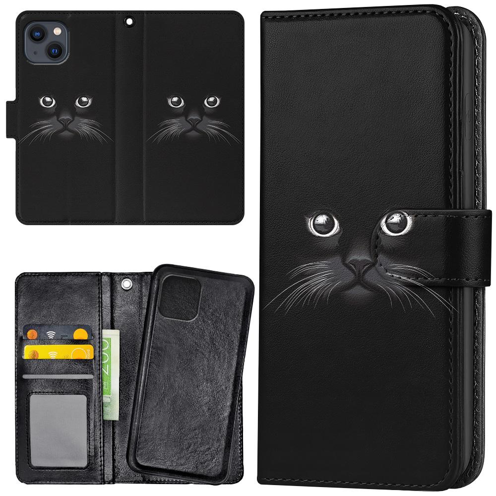 iPhone 14/15 Plus - Plånboksfodral/Skal Svart Katt