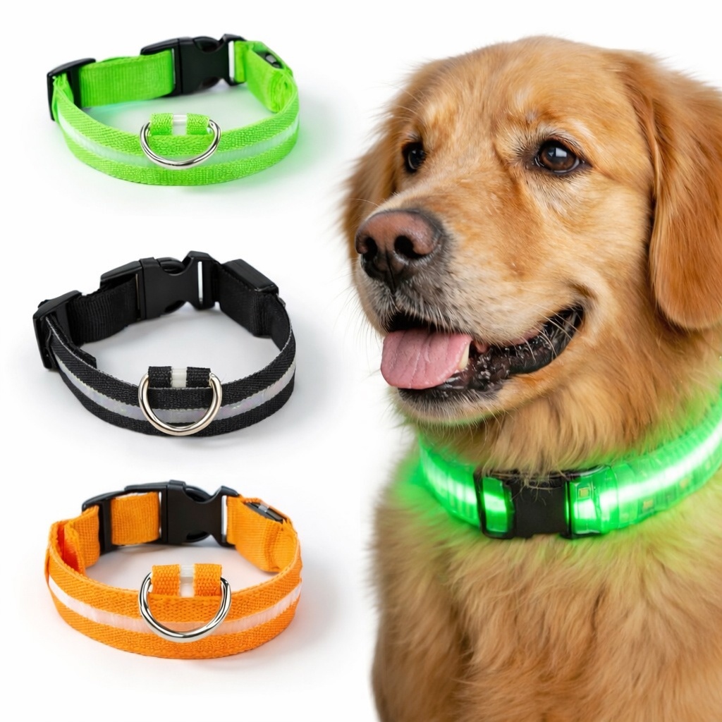 LED Hundhalsband Uppladdningsbar / Reflex & Halsband för Hund - M - Grön