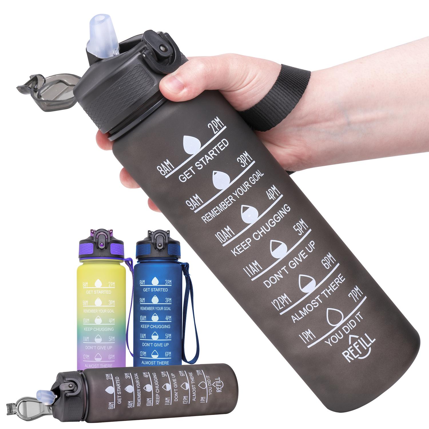 1L Vannflaske med Sugerør & Tidsmarkør