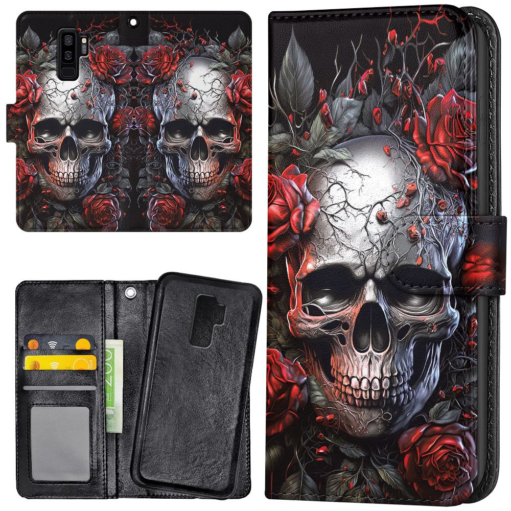Galaxy S9 Plus - Plånboksfodral/Skal Skull Roses