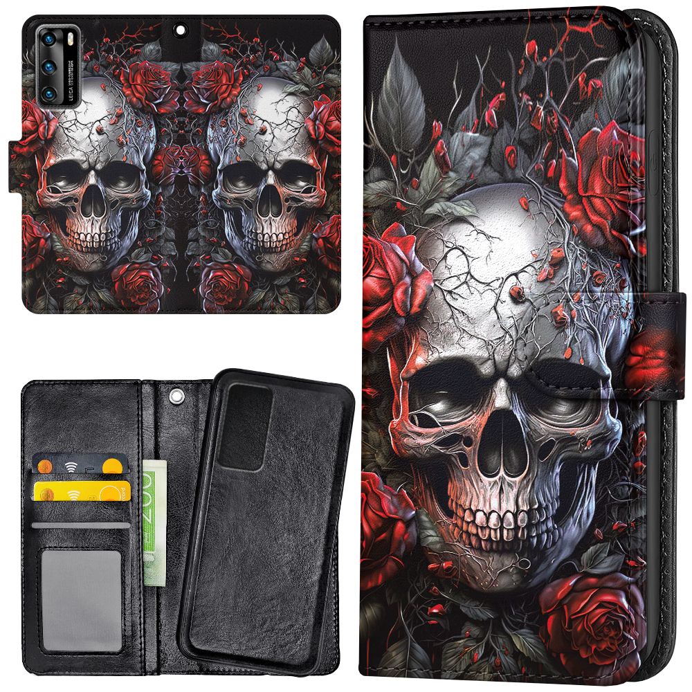 P40 Pro - Plånboksfodral/Skal Skull Roses