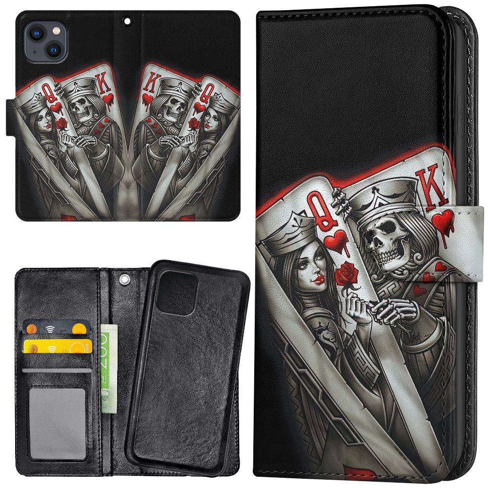 iPhone 14/15 Plus - Plånboksfodral/Skal King Queen Kortlek