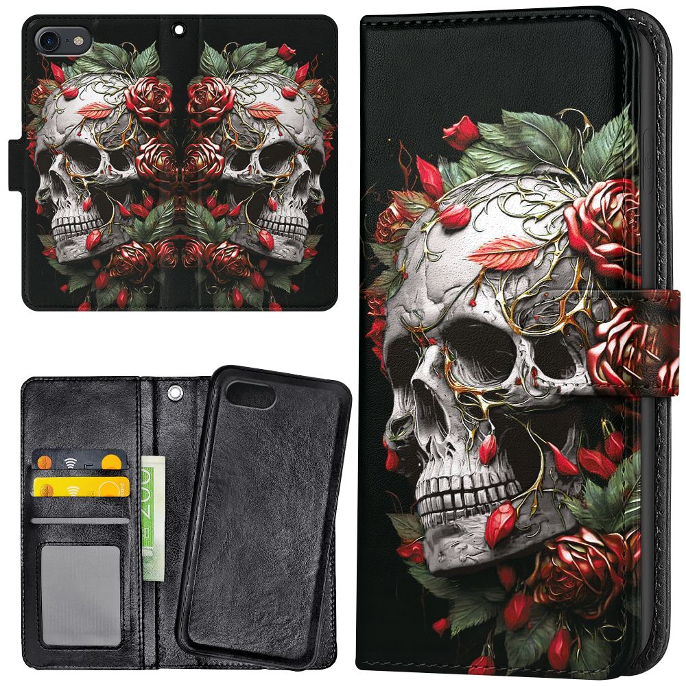 iPhone 6/6s Plus - Plånboksfodral/Skal Skull Roses