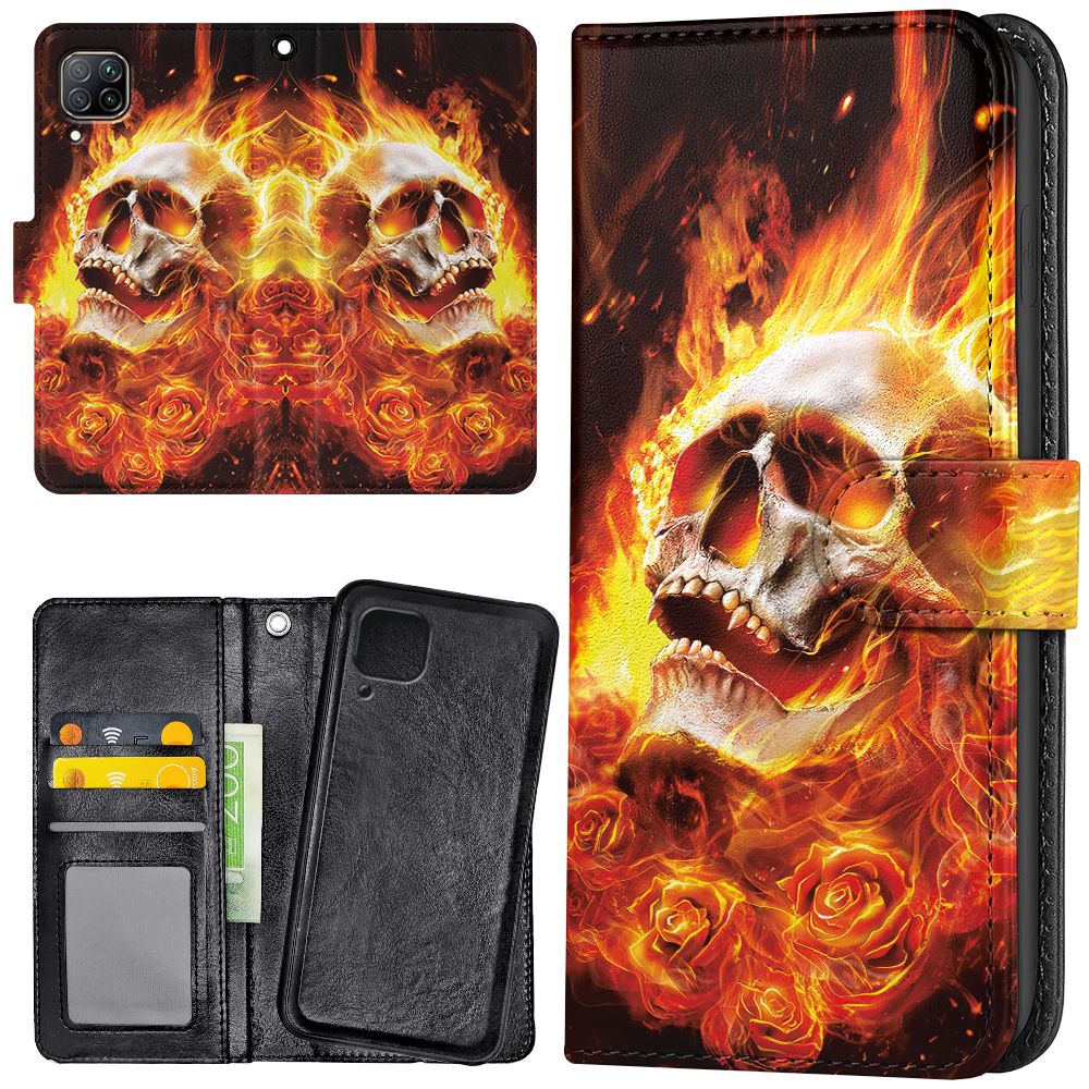 P40 Lite - Plånboksfodral/Skal Burning Skull