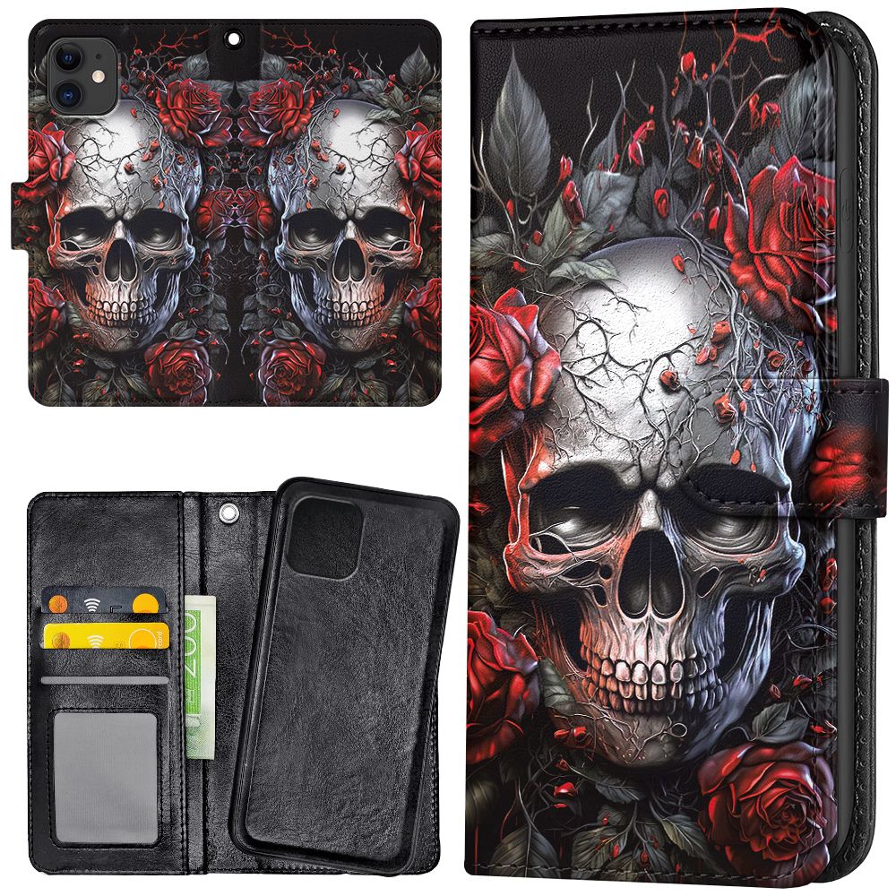 iPhone 12 Mini - Plånboksfodral/Skal Skull Roses