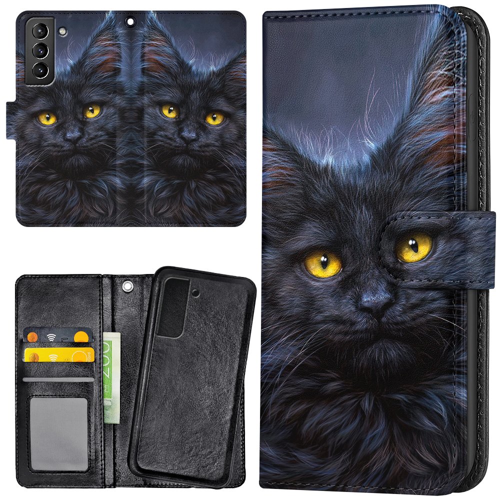 Samsung Galaxy S22 - Plånboksfodral/Skal Svart Katt
